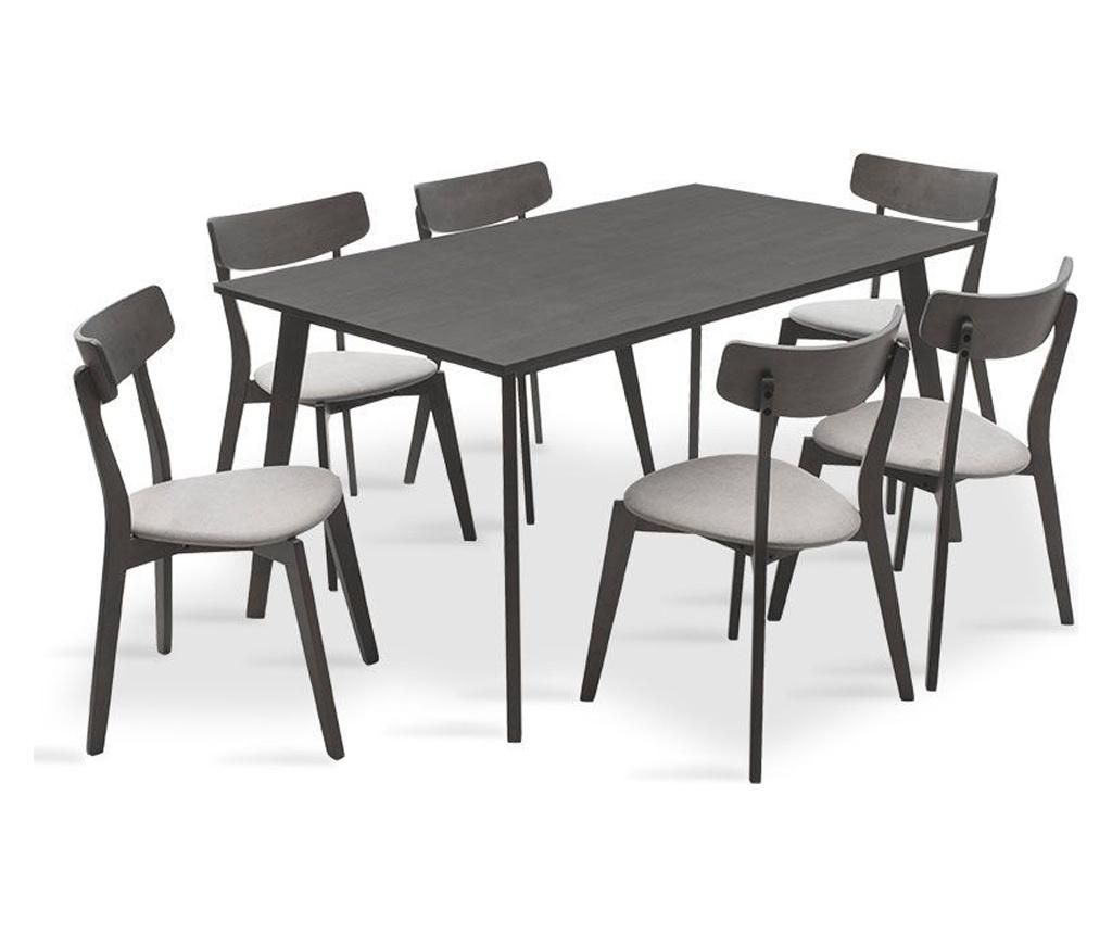 Set masa si 6 scaune Benson Toto Grey – PAKOWORLD, Gri & Argintiu PAKOWORLD